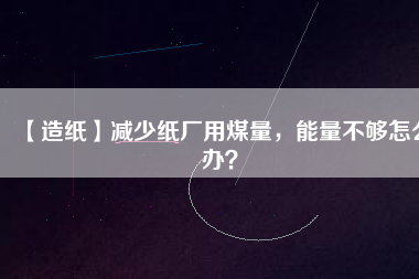 【造紙】減少紙廠用煤量，能量不夠怎么辦？